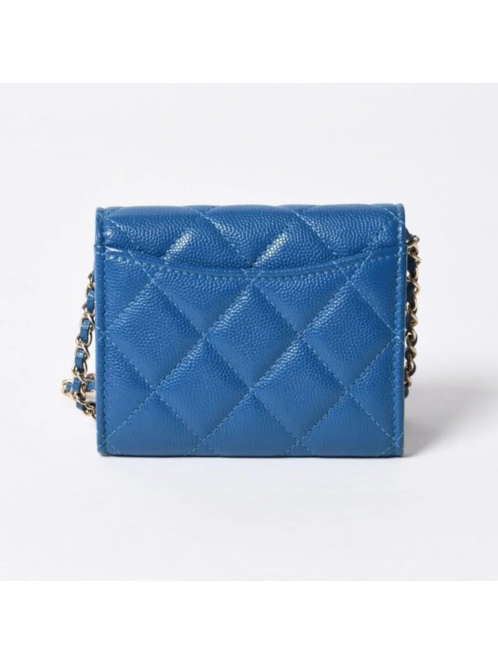 Chanel Chain Wallet Coin Purse CC Logo Caviar Leather Blue